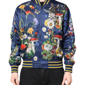 Dolce & Gabbana Blue Polyester Floral Print Bomber Jacket