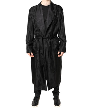 Dolce & Gabbana Black Silk DG Logo Men Wrap Robe Coat Jacket