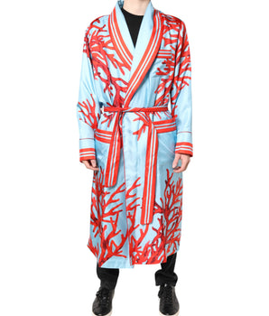 Dolce &amp; Gabbana Blue Red Coral Print Wrap Robe Coat Jacket