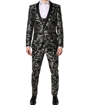 Dolce & Gabbana Black Gray MARTINI Jacquard Men 3 Piece Suit