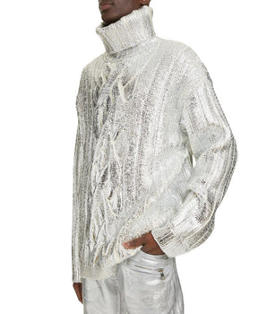 Balmain Men's Brown Wool Turtleneck Sweater