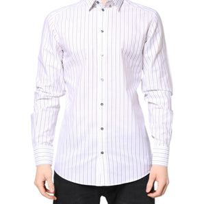 Dolce & Gabbana White Stripes Cotton GOLD Formal Dress Shirt