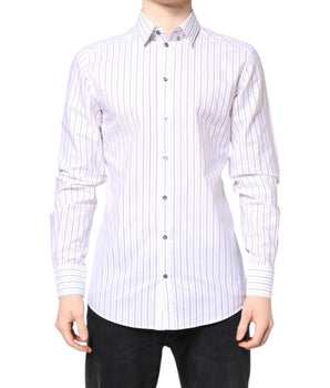 Dolce & Gabbana White Stripes Cotton GOLD Formal Dress Shirt
