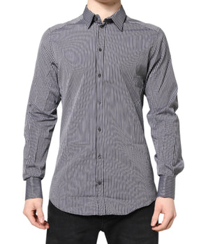 Dolce & Gabbana Black White Striped GOLD Formal Dress Shirt