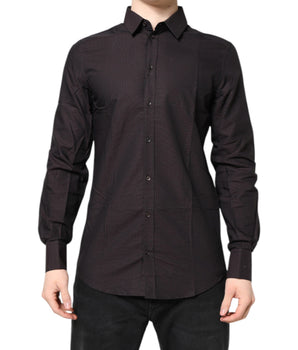 Dolce & Gabbana Maroon Jacquard Cotton GOLD Men Dress Shirt
