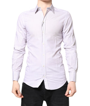Dolce &amp; Gabbana White Striped Cotton GOLD Long Sleeves Shirt