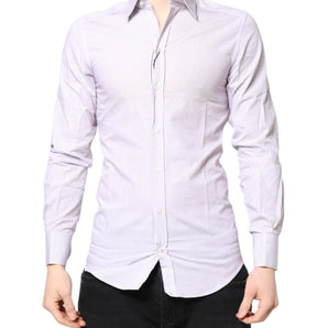 Dolce & Gabbana White Striped Cotton GOLD Long Sleeves Shirt