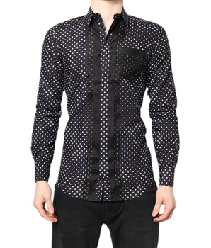 Dolce & Gabbana Black Polka Dot Long Sleeves Gold Formal Shirt
