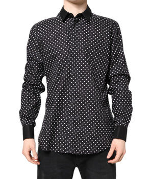 Dolce & Gabbana Black Polka Dot Cotton Formal Dress Shirt