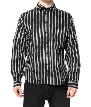 Dolce & Gabbana Black White Striped Cotton Dress Shirt