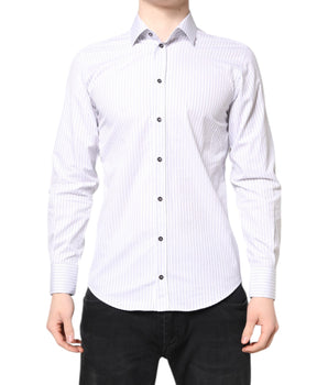 Dolce &amp; Gabbana White Striped Cotton MARTINI Men Dress Shirt