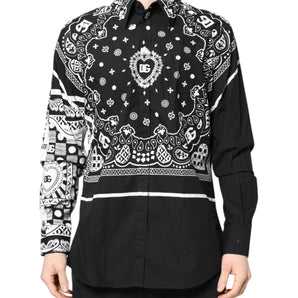 Dolce & Gabbana Black White Bandana MARTINI Men Dress Shirt