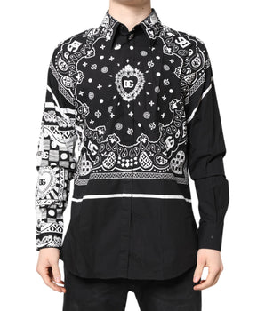 Dolce & Gabbana Black White Bandana MARTINI Men Dress Shirt