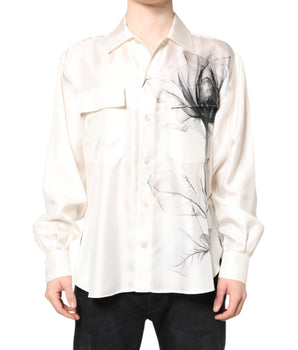 Camisa informal de manga larga de seda color marfil para hombre de Dolce &amp; Gabbana