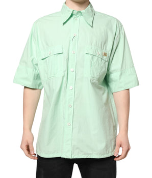 Camisa casual de manga corta de algodón verde Dolce &amp; Gabbana para hombre