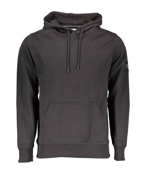 Calvin Klein Black Cotton Men Sweater with Central Pocket and Hood