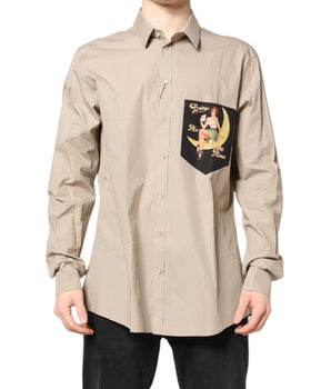 Dolce & Gabbana Beige Pin Up Print MARTINI Men Casual Shirt