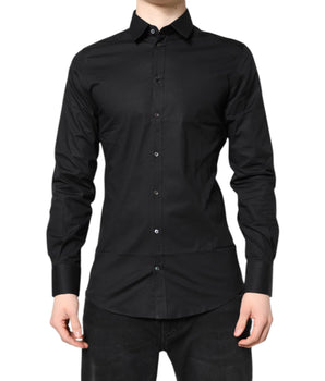 Camisa de vestir de manga larga de algodón Dolce &amp; Gabbana en color negro dorado