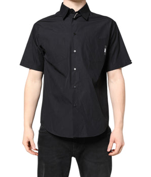 MSGM Black Printed Short Sleeves Collared Men Casual Shirt