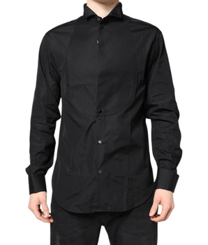 Emporio Armani Black Cotton Long Sleeves Formal Dress Shirt