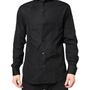 Camisa formal de manga larga de algodón negra de Emporio Armani