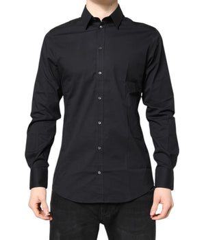 Camisa de vestir de manga larga de algodón Dolce &amp; Gabbana en color negro dorado