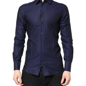 Dolce & Gabbana Blue GOLD Cotton Long Sleeves Men Dress Shirt