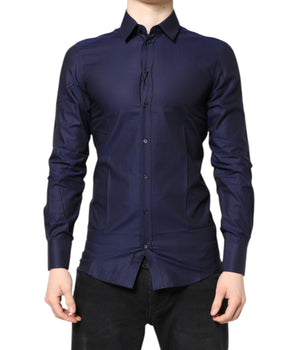 Camisa de vestir Dolce &amp; Gabbana de algodón azul dorado de manga larga para hombre