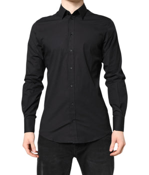 Camisa formal de vestir de algodón Dolce &amp; Gabbana en negro dorado