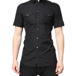 Dolce & Gabbana Black Short Sleeves Cotton GOLD Casual Shirt