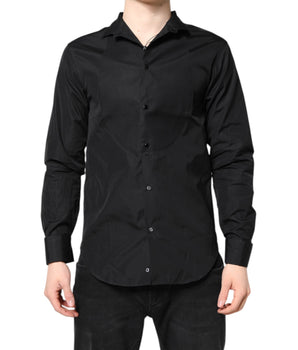 Emporio Armani Black Cotton Long Sleeves Men Formal Dress Shirt