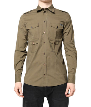 Camisa informal de manga larga de algodón elástico marrón de Dolce &amp; Gabbana