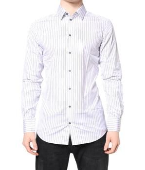 Dolce &amp; Gabbana White Stripes GOLD Cotton Formal Shirt