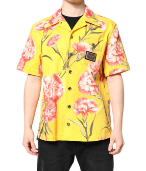 Camisa informal con botones y estampado floral amarillo de Dolce &amp; Gabbana para hombre