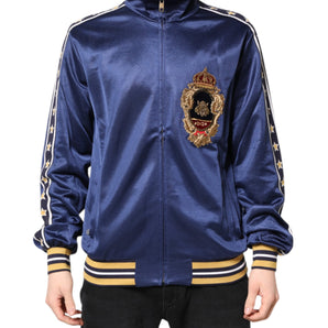 Dolce & Gabbana Blue Nylon Logo Patch Men Bomber Sweater