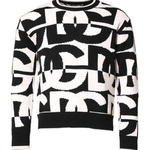Dolce &amp; Gabbana Black White Knit Logo Print Pullover Sweater