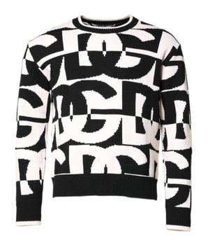 Dolce & Gabbana Black White Knit Logo Print Pullover Sweater