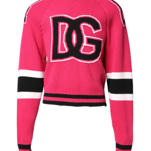 Dolce &amp; Gabbana Pink Cotton Logo Print Knit Pullover Sweater
