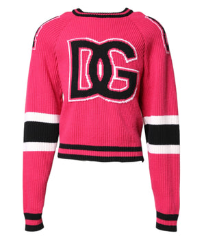 Dolce & Gabbana Pink Cotton Logo Print Knit Pullover Sweater