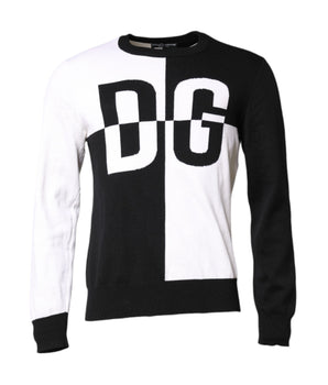 Dolce &amp; Gabbana Black White Knit Logo Print Pullover Sweater