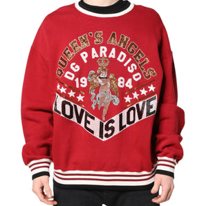 Dolce &amp; Gabbana Red Sequin Knit Pullover Sweatshirt Sweater