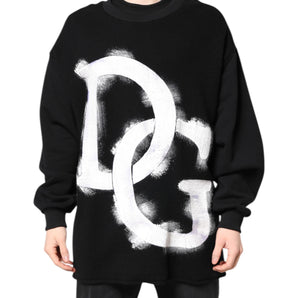 Dolce &amp; Gabbana Black Cotton Logo Print Men Pullover Sweater