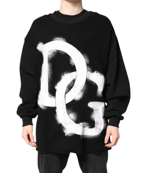 Dolce & Gabbana Black Cotton Logo Print Men Pullover Sweater