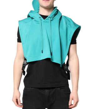 Dolce & Gabbana Green Cotton Hooded Men Sportswear Vest Sweater