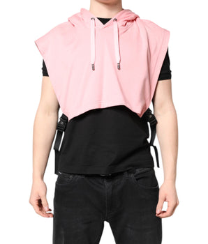 Dolce & Gabbana Pink Cotton Hooded Men Sportswear Vest Sweater