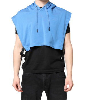 Dolce & Gabbana Blue Cotton Hooded Men Sportswear Vest Sweater