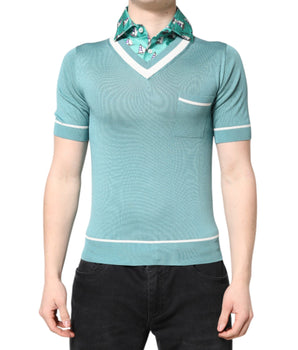 Dolce & Gabbana Green Printed Collared Short Sleeve T-shirt