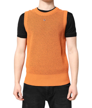 Dolce & Gabbana Orange Cashmere Round Neck Sleeveless T-shirt