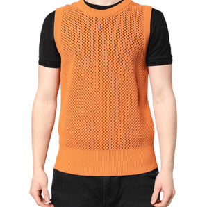 Dolce & Gabbana Orange Cashmere Round Neck Sleeveless T-shirt