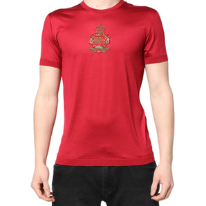 Dolce & Gabbana Red Silk DG Crown Logo Short Sleeve T-shirt